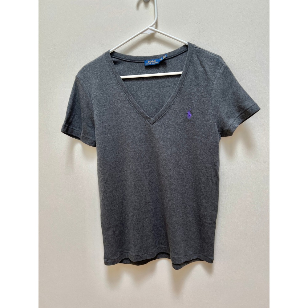 Polo Ralph Lauren T-Shirt Womens XL Gray V-Neck Short Sleeve Pony Cotton Preppy